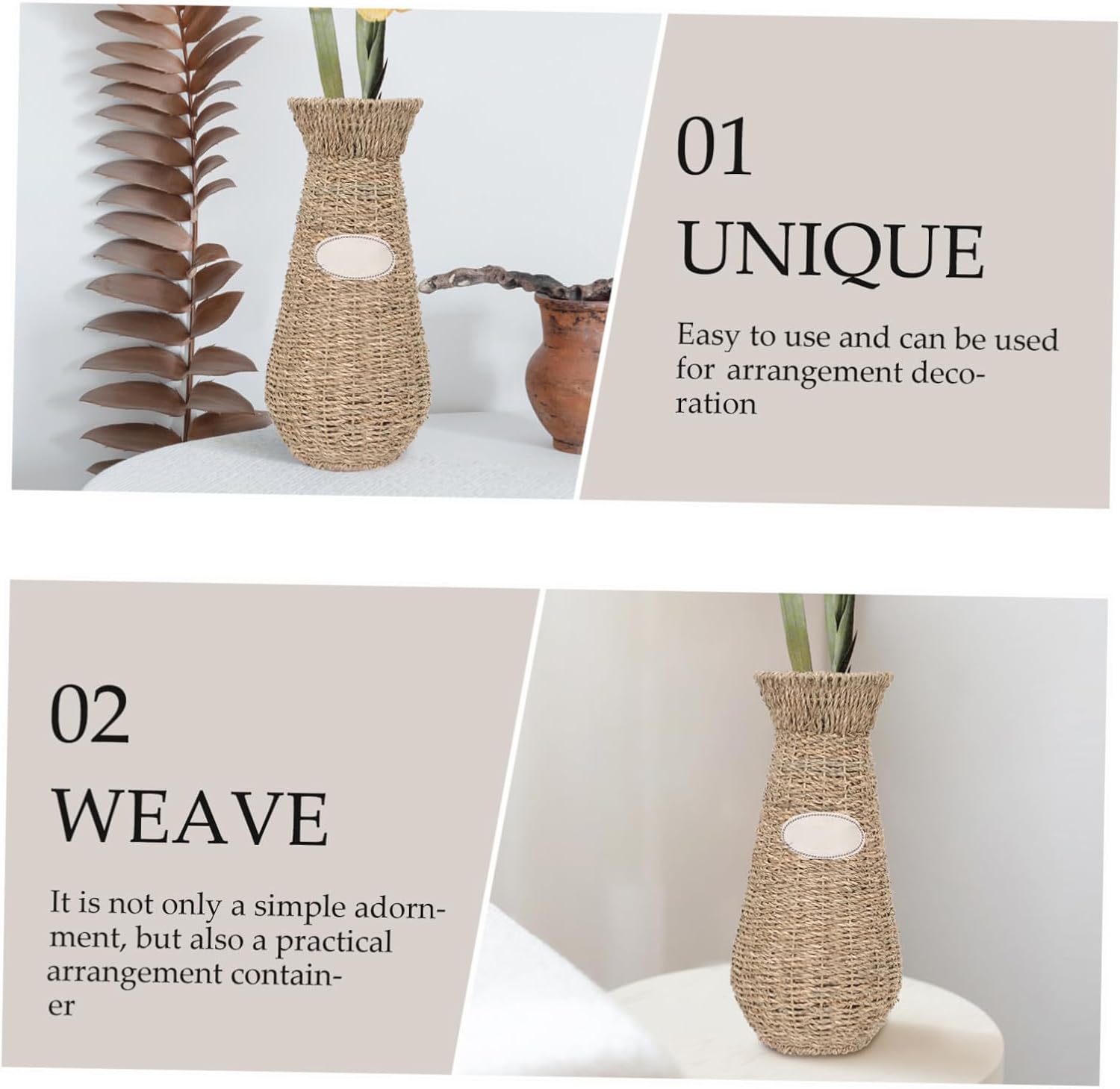 Floor Vase Decorative Woven Vase Plant Stands Rustic Wedding Decor Wicker s Tall Ornament European Style Flower Basket Desktop Flower Arrangement Office Straw