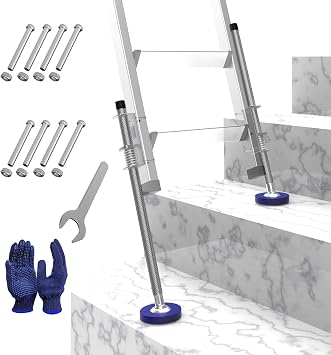 Blue Ladder Levelers for Type II,I and IA Extension Ladders up to 32,with Anti-Slip Threaded and Adjustable Extension Ladder Legs for Stairs and All Surfaces - Pair Standard Version 20"