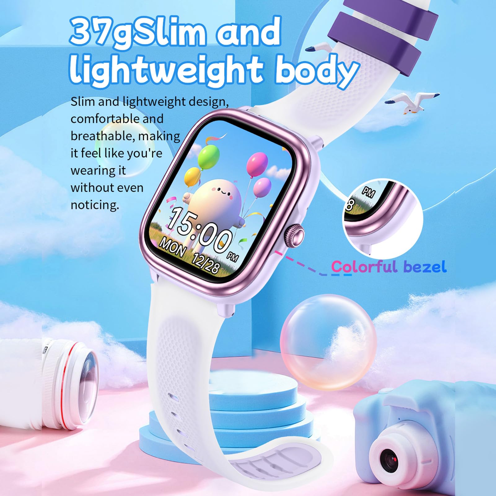 Dpofirs Orologio Intelligente per L'apprendimento per Bambini, Display da 1,83", 21 modalità Sport, Impermeabile IP68, con Torcia, Giochi, Libri di Fiabe e Lettore Musicale (PURPLE)