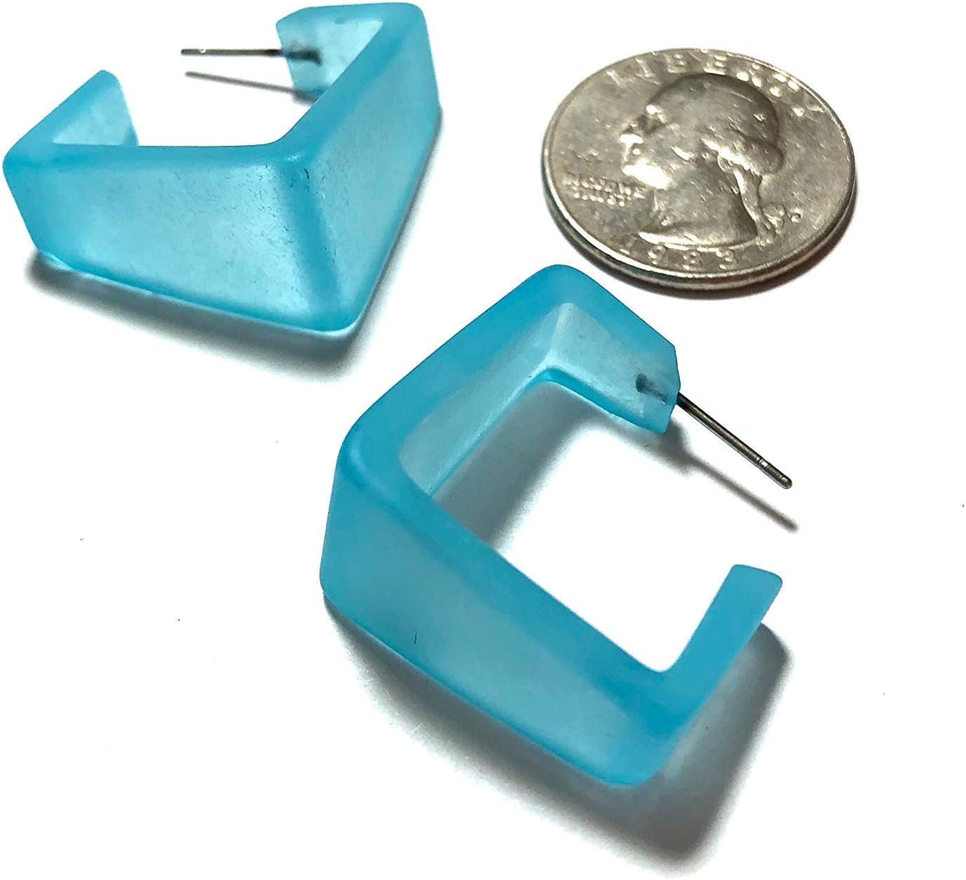 Turquoise Wide Cubist Lucite Hoop Earrings - WCUB-TQ-2