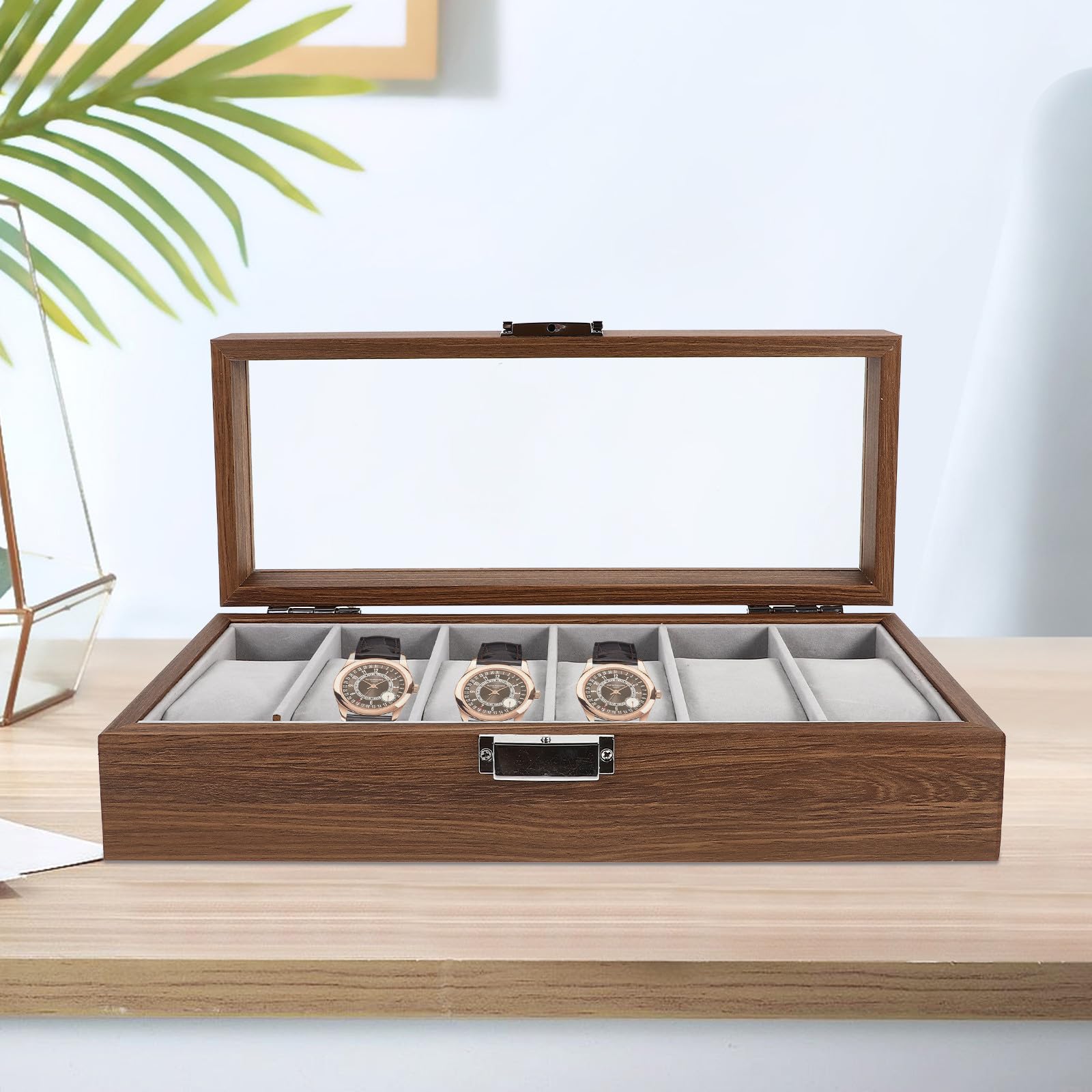 SOLUSTRE Organizador de Relojes 6 Ranuras, Madera, Caja Delicada