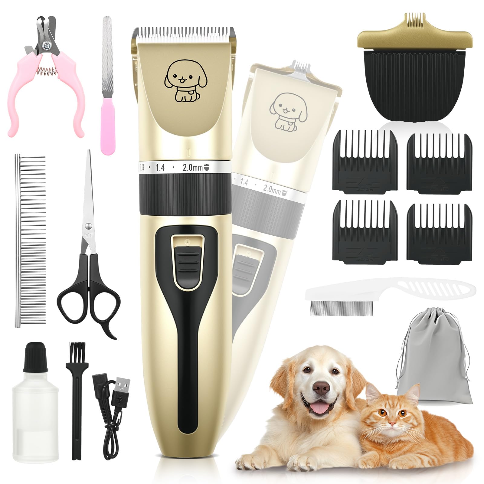 FrutPunch Kit de aseo para perros, cortapelos inalámbrico para perros, afeitado eléctrico, recortador de pelo para perros recargable de bajo ruido, con cabezal de afeitado para patas, adecuado para ga
