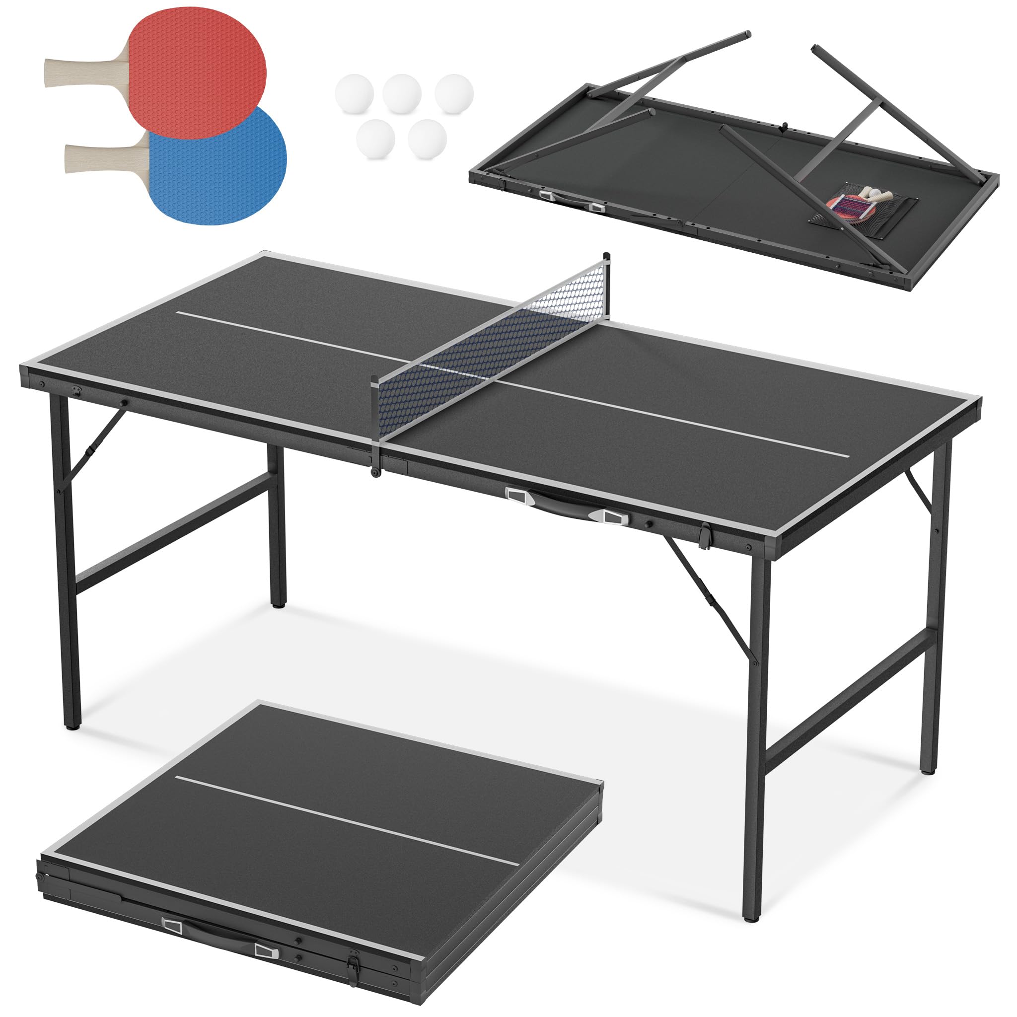 ACXIN Set di tavolo da ping pong pieghevole, in MDF, 12 mm, con racchette in rete, palline, portatile, pieghevole, per interni ed esterni, per casa, ufficio, tempo libero