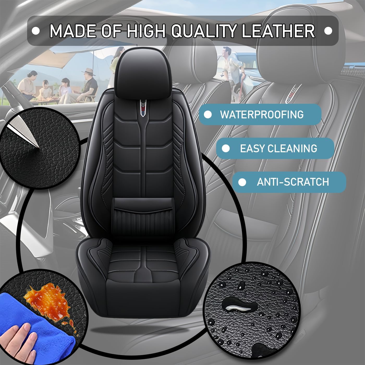 Leather Car Seat Covers Fit for Honda CR-Z 2011-2016, 5 Seater Car Seat Cover, Premium Waterproof, Scratch Resistant Car Interior Accessories (Full Set Black)