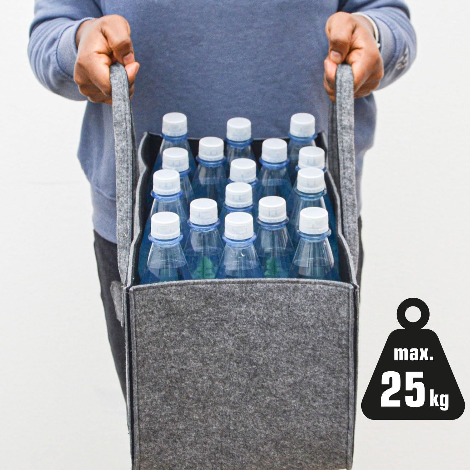 DuneDesign Bis 25kg: Shopping Bag Filz XXL - 50x25x25 Schwerlast Filztasche Groß - Kamintasche für Holz Tragetasche Kaminholz Korb - Auto Einkaufskorb Faltbar Einkaufstasche Filz Kaminholzkorb Modern