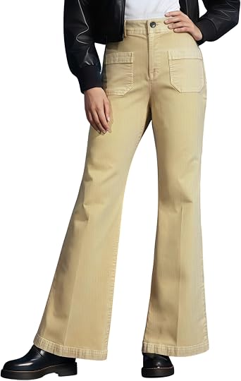 OctMoon Womens Corduroy Pants Straight Leg Casual Trousers 97% Cotton Stretch Pantalones de Pana with Pockets & Button