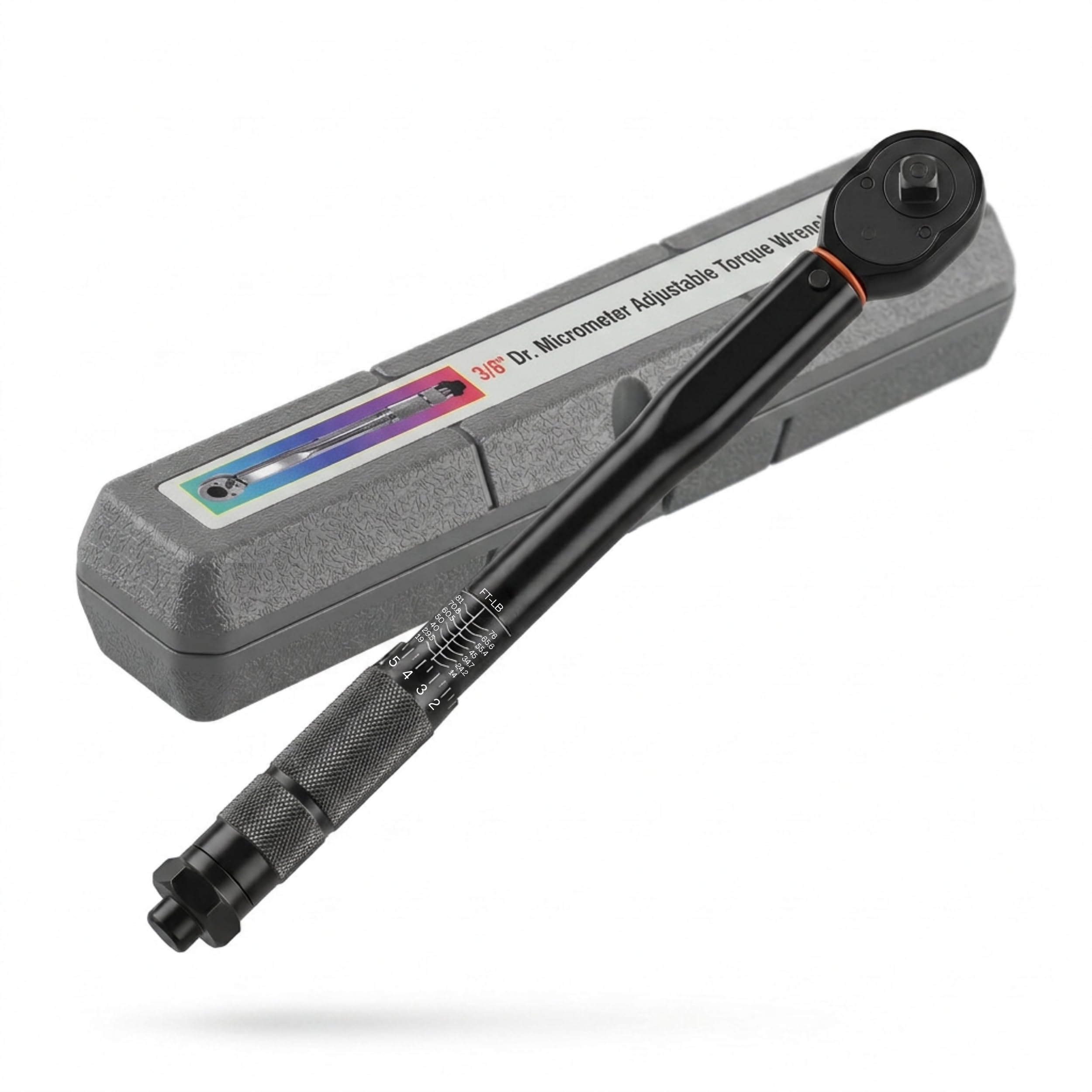 HUPLA 3/8" Drive Click Torque Wrench (14–81 Ft-Lb / 19–110 Nm) | Dual Range Micrometer Adjustable Ratchet Wrench for Car, Bike & Light Duty | Torque Tool with Storage Case - Fixed Square-image-20