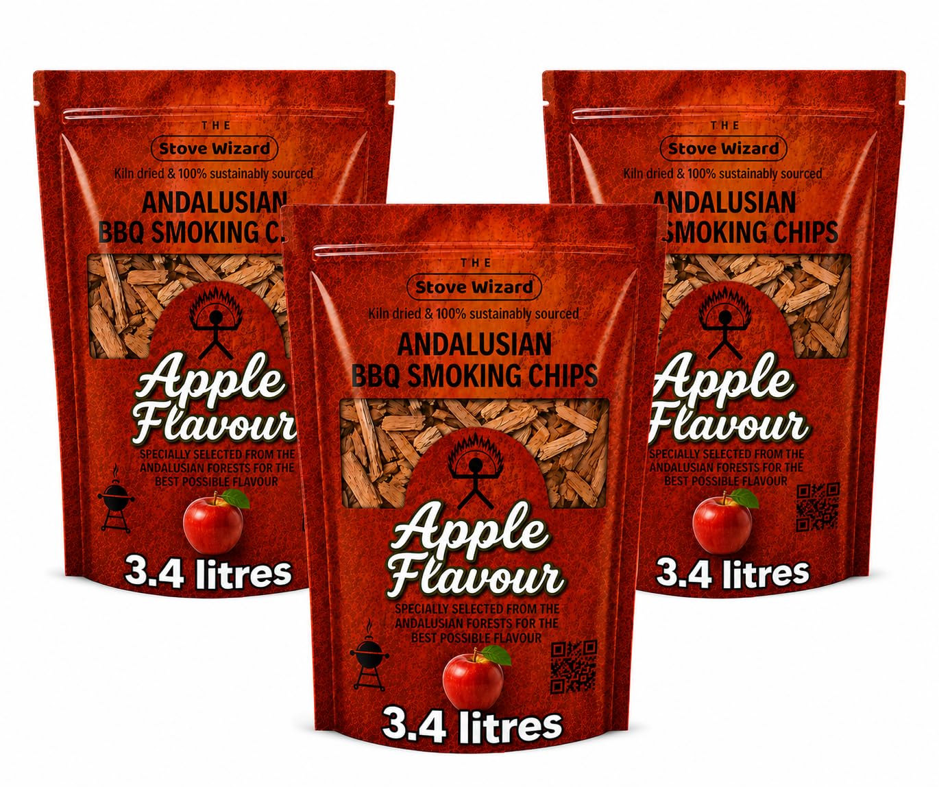 The Stove Wizard Apple Smoking Wood Chips Bundle 3 x 3.4 Litres