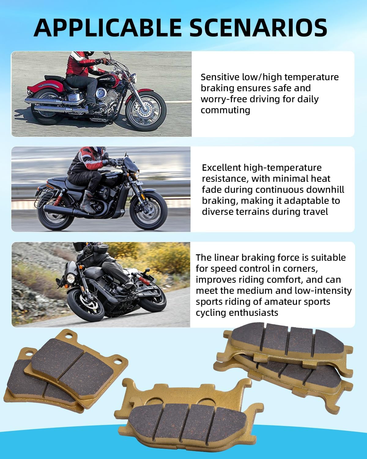 Ceramics Front and Rear Brake Pads for Yamaha XVS1100 Vstar 1100 Custom Mid-night 2007-2008 / XVS1100 Vstar Custom/Classic/Sil-verado 1999-2009 3XF-WOO45-50 5VU-25805-00-00