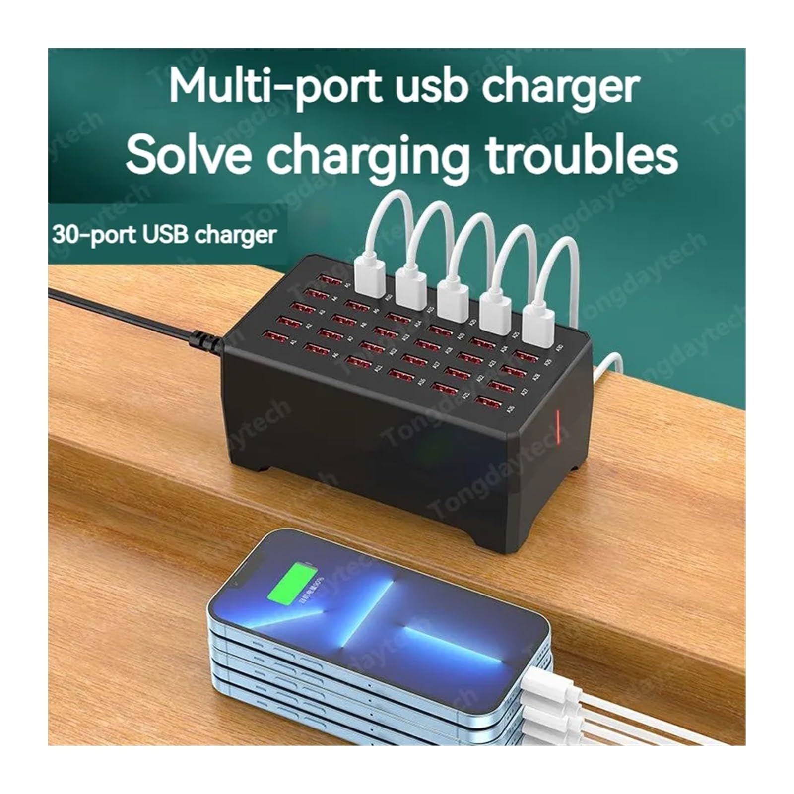 Chargeur Rapide Multi USB 150W, indicateur LED, 30 Ports 2,4 a, Chargement for Smartphone et Tablette Compatibilité Universelle