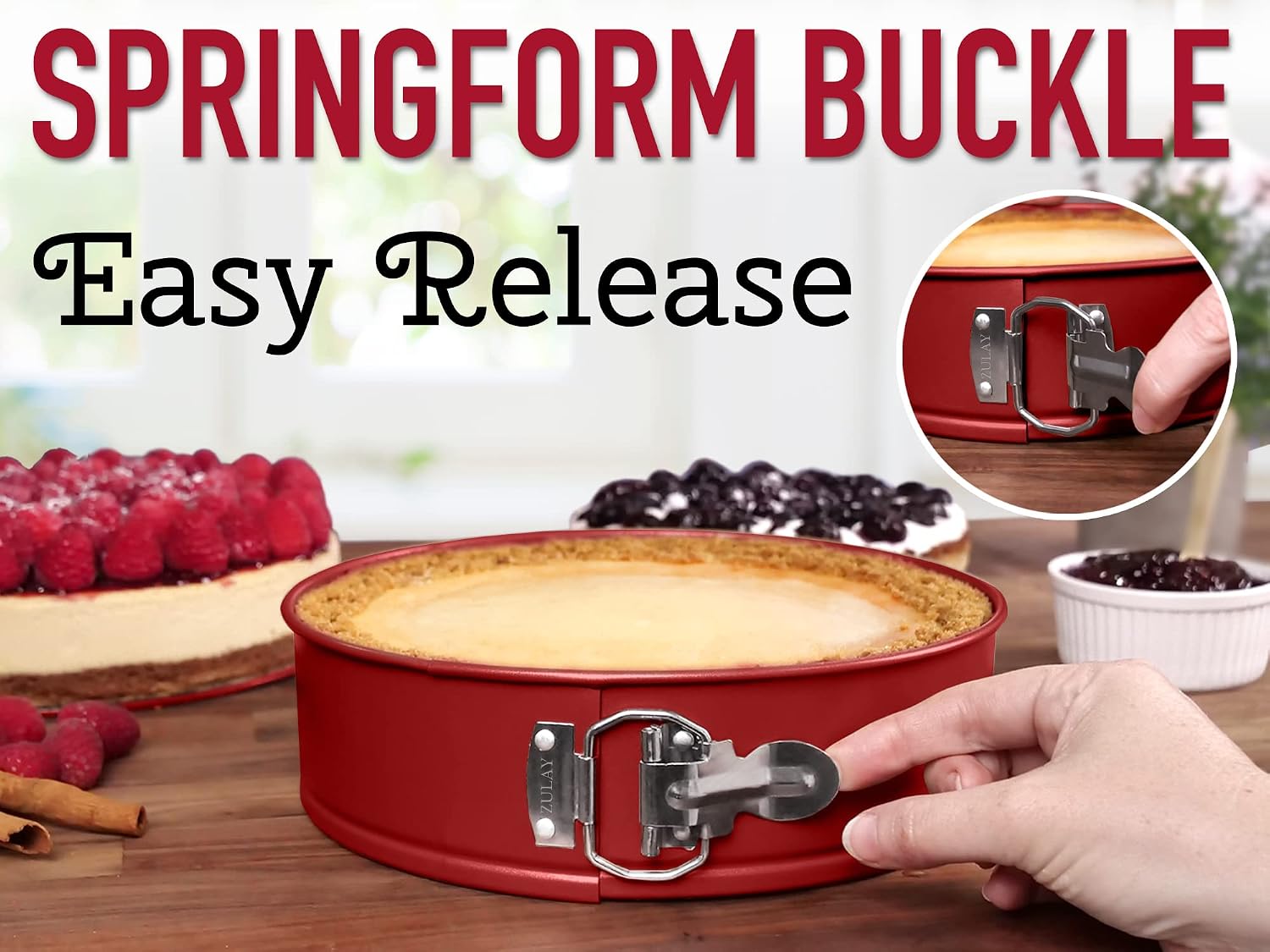 Zulay Premium Springform Pan 9 Inch Nonstick - Cheesecake Pan With Removable Bottom - No Need For Parchment Paper - Spring Form For Baking - Leak-Proof Cake Pan (Red)