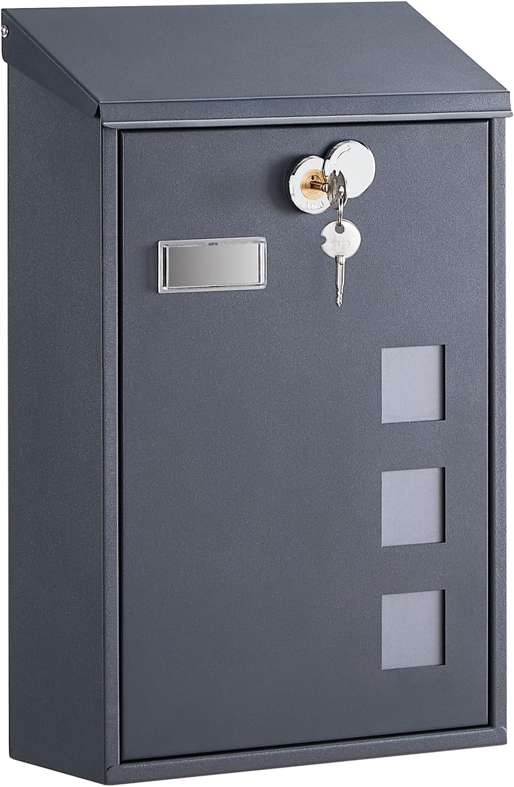 Post Box, Wall Mounted Letterbox, Mailbox, Copper Lock Cylinder with Swivel Cap, Viewing Windows, Nameplate, Easy to Install, 11.5 x 25.5 x 39.5 cm, Anthracite Grey GMB031G01