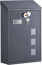 SONGMICS Post Box, Wall Mounted Letterbox, Mailbox, Copper Lock Cylinder with Swivel Cap, Viewing Windows, Nameplate, Easy to Install, 11.5 x 25.5 x 39.5 cm, Anthracite Grey GMB031G01