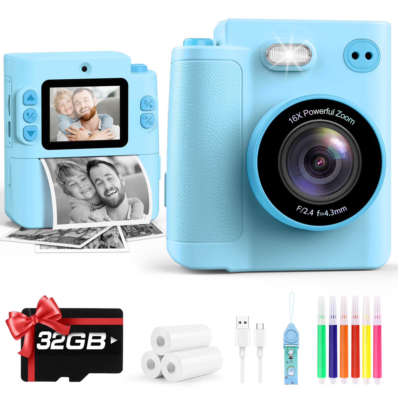 Yunaking Camera for Kids Instant Print, Blue