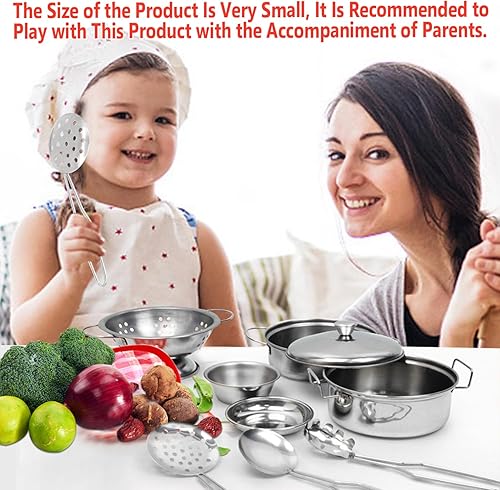 Miniatura 28 de Utensilios de cocina pequeños, juguetes de cocina de acero inoxidable, juego de cocina Montessori, juego de ollas y sartenes para niños, juguetes