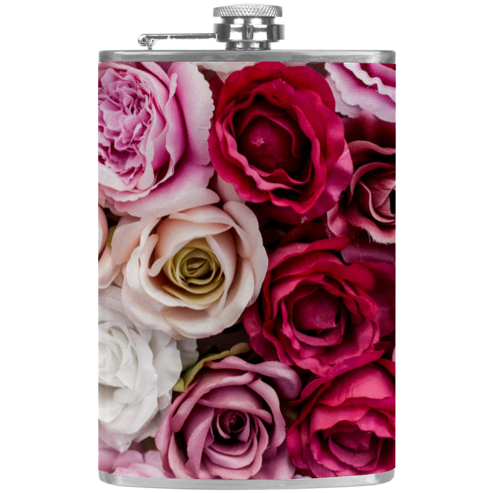 Flasque de poche florale en cuir rose et son entonnoir pour barbecue et pêche