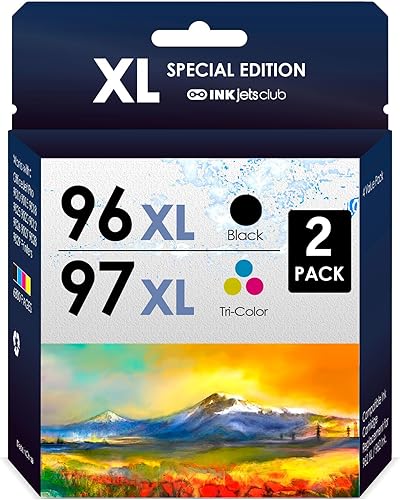 InkjetsClub Cartucho de tinta remanufacturado de repuesto para cartuchos de tinta 3 HP 96 y HP 97. Incluye 2 cartuchos de tinta compatibles con 96