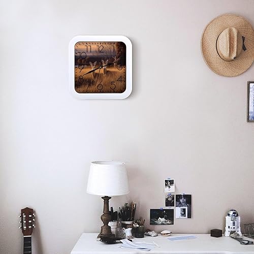 Miniatura 6 de 10" Square Modern Wall Clock,Nature Wild Animal Deers Print Kitchen Clocks Wall Battery Operated,Silent Non Ticking Unique Funny Cute Wall Clock for