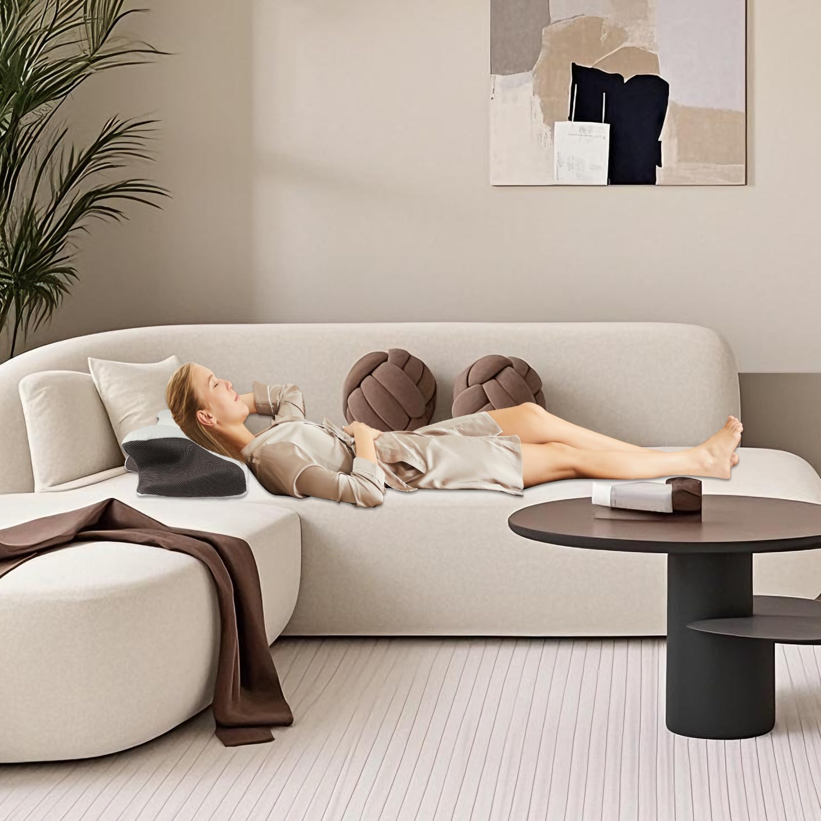 OHMG - Almohada ergonómica para dormir en el lado y en la espalda, cojín ortopédico de memoria ajustable 2 en 1, 58 x 37 x 14 cm (2P)