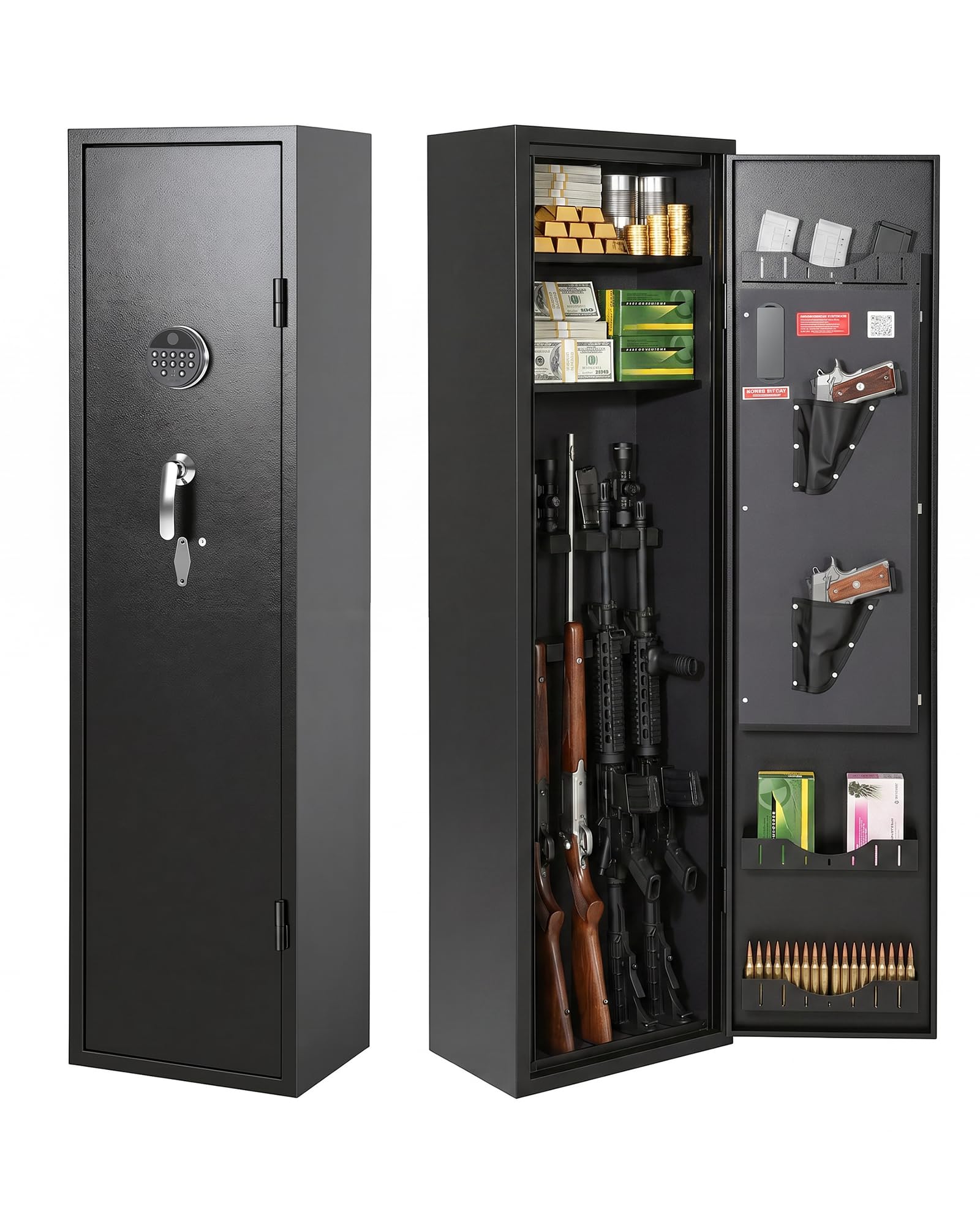 Bonusall Gun Safe for Rifles and Pistols, Fully Assembled 10-12 Gun Safe for Home, Large Rifle and Shotgun Safe with Quick Access Keypad Lock, Adjustable Gun Rack, Pistol Pockets and Ammo Storage