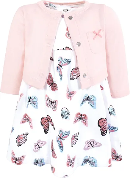 Hudson Baby Infant and Toddler Girls Cotton Dress and Cardigan Set