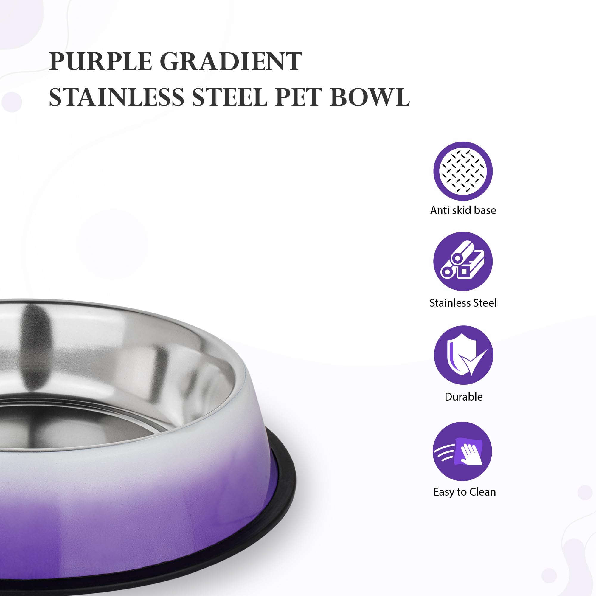 Furry Castle Printed Anti-Skid Stainless Steel Water and Food Feeding Bowl for Small Dogs, Puppies, Cats | Easy to Clean Pet Feeder for Small Dogs, (450ml, Small, Purple) 2