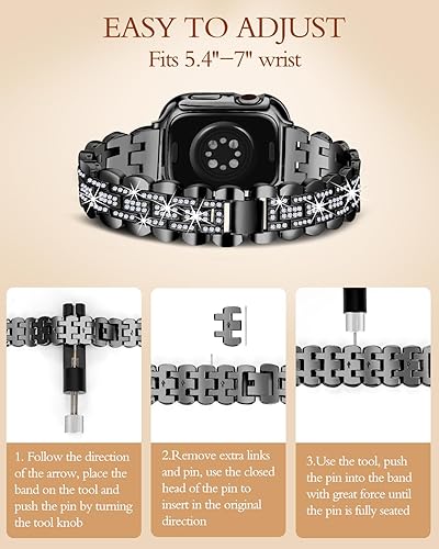 Miniatura 3 de beu1st Correas brillantes compatibles con Apple Watch Band de 1.614 pulgadas para mujer, correa de metal de repuesto de joyería de diamante, pulsera