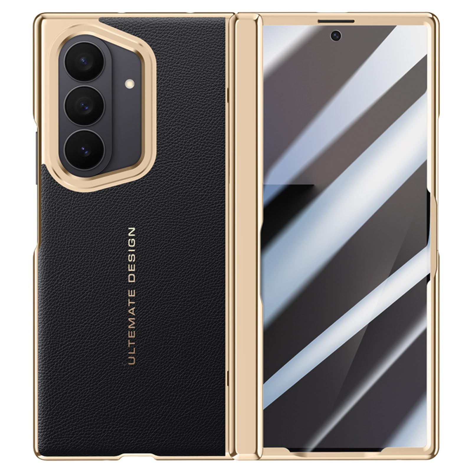 MFAOSHI Electroplated Case for Samsung Galaxy Z Fold 8 Ultra, Anti Peeping Tempered Glass Hinge Protection Leather Cover with Lens Kickstand Case,Black,Fold 8 Ultra