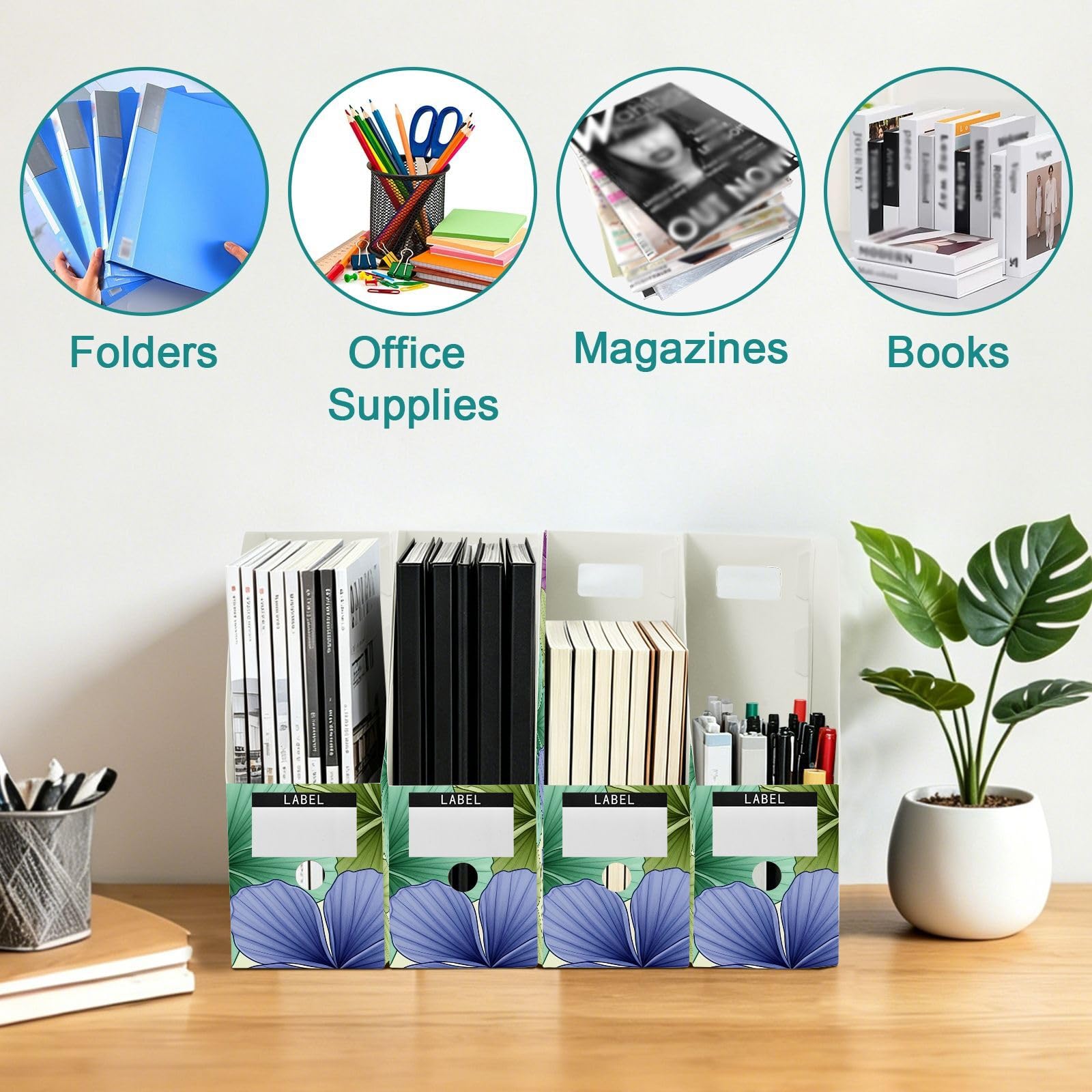 Aesthetic Flower Blue File Organizer with Vertical Archiving