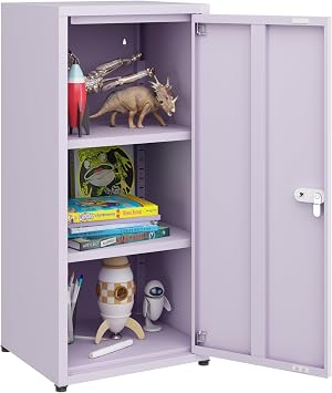 MIOCASA Metal Storage Cabinet with Lock, 3 Adjustable Shelves Single Door Steel Locker for Home, Office & Garage Purple