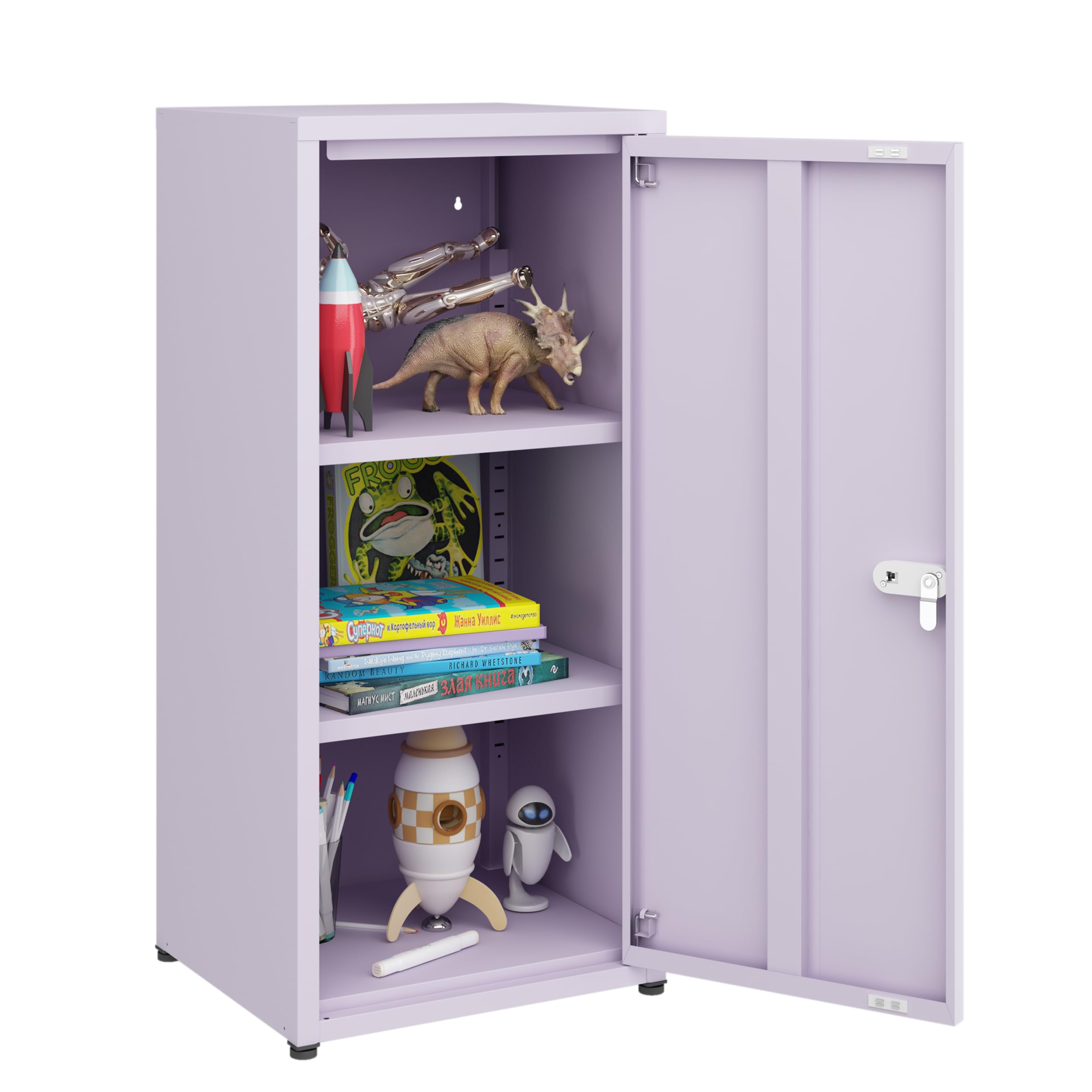 Photo 1 of **IS BENT** MIOCASA Metal Storage Cabinet with Lock, 3 Adjustable Shelves, Purple