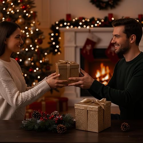 Vista 73 de Cholemy 5 cajas de regalo para Navidad con tapa y cinta, cajas de anidación cuadradas de tamaño mixto, cajas de envoltura de regalo, cajas 5