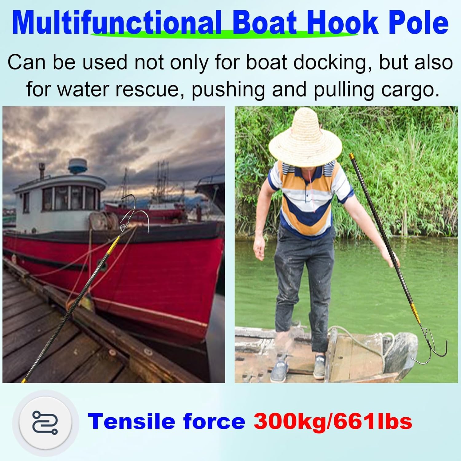 15M Telescoping Boat Hook Pole - Portable Carbon Docking Tool for Easy Boat Handling & Cargo Retrieval(16.4ft)