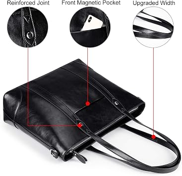 S-ZONE Leather Laptop Tote Bag Large Shoulder Bag with Padded Compartment
