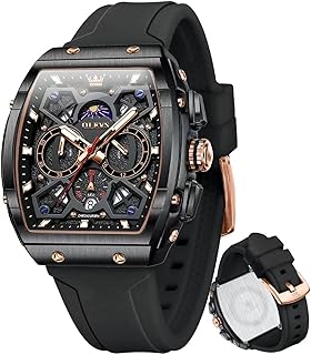 OLEVS Mens Watches Original Chronograph Analog Quartz Watch Multifunction Waterproof Calendar Silicon Strap Fashion Square Watch for Man