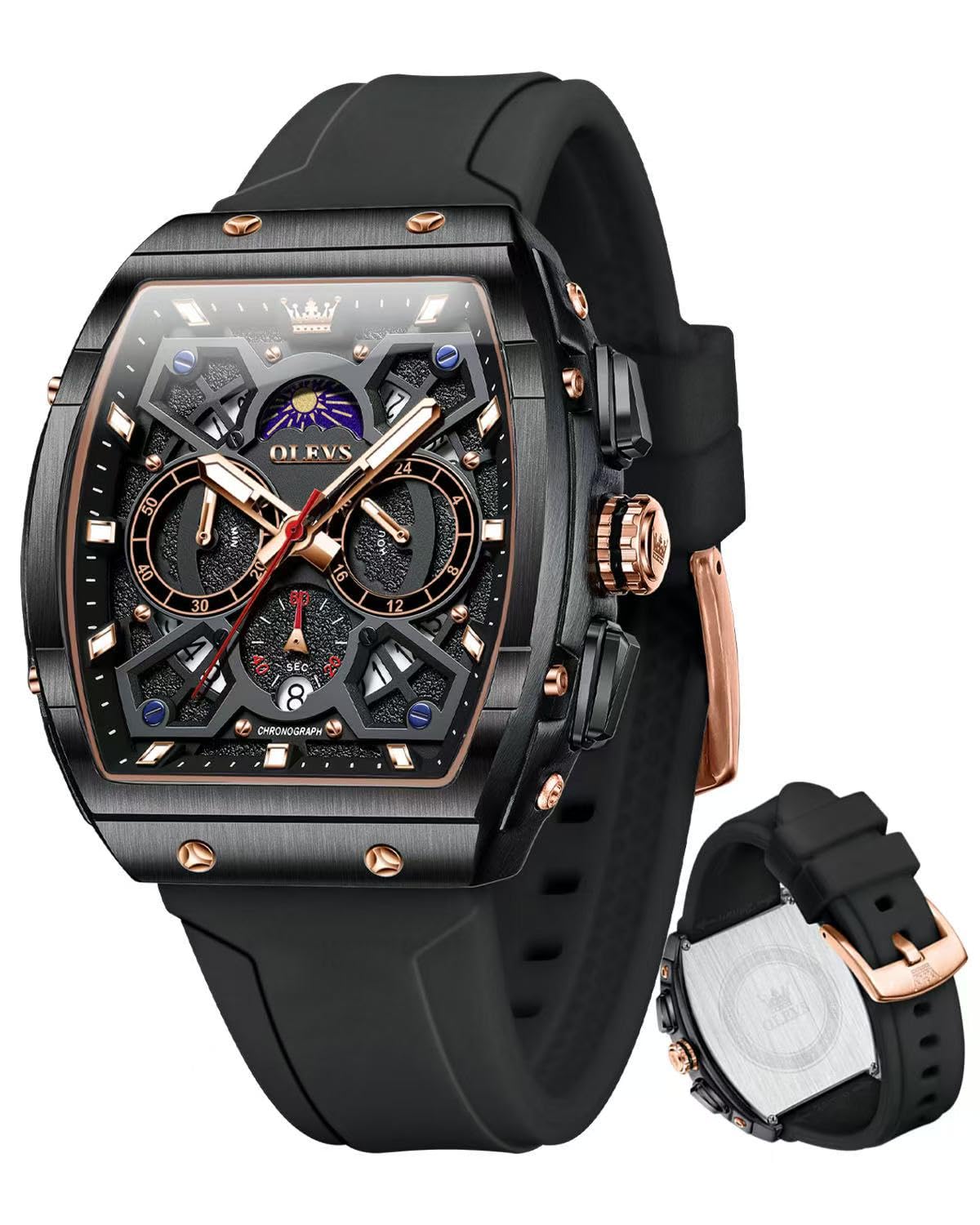 Mens Watches Original Chronograph Analog Quartz Watch Multifunction Waterproof Calendar Silicon Strap Fashion Square Watch for Man-image-31