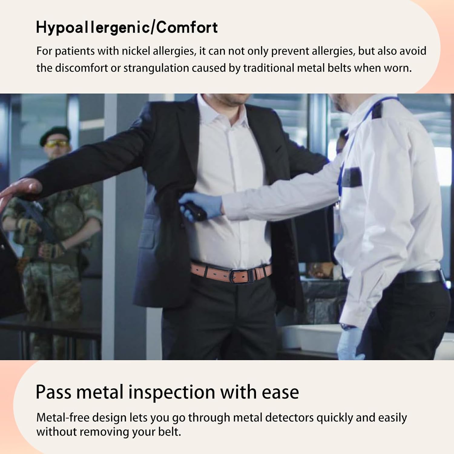 Non Metal Tsa Approved Belt Nickel Free Hypoallergenic Plastic Buckle Travel Leather Belt 1.38" - Image 5