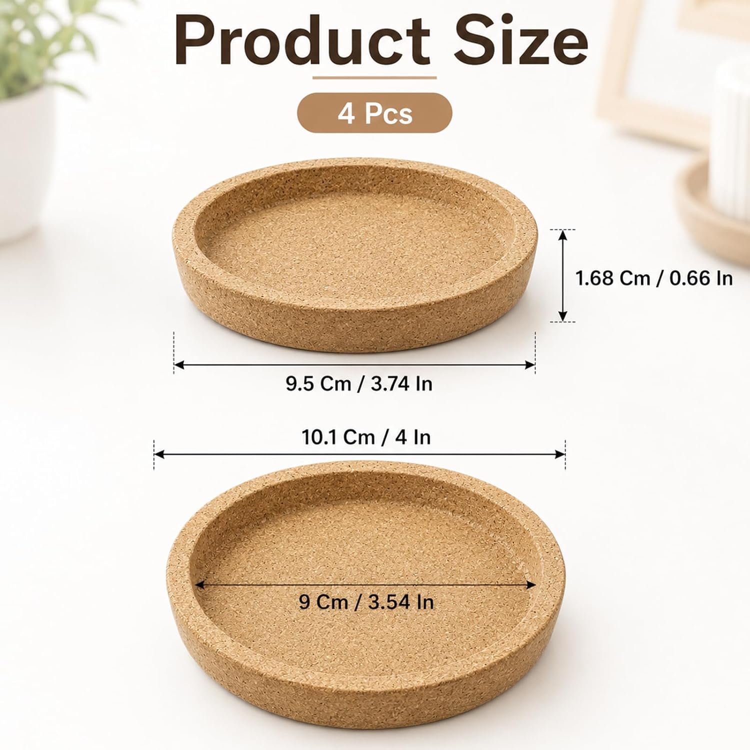 Cork Coasters Set of 4, 4 Inch Absorbent Heat Resistant Coasters