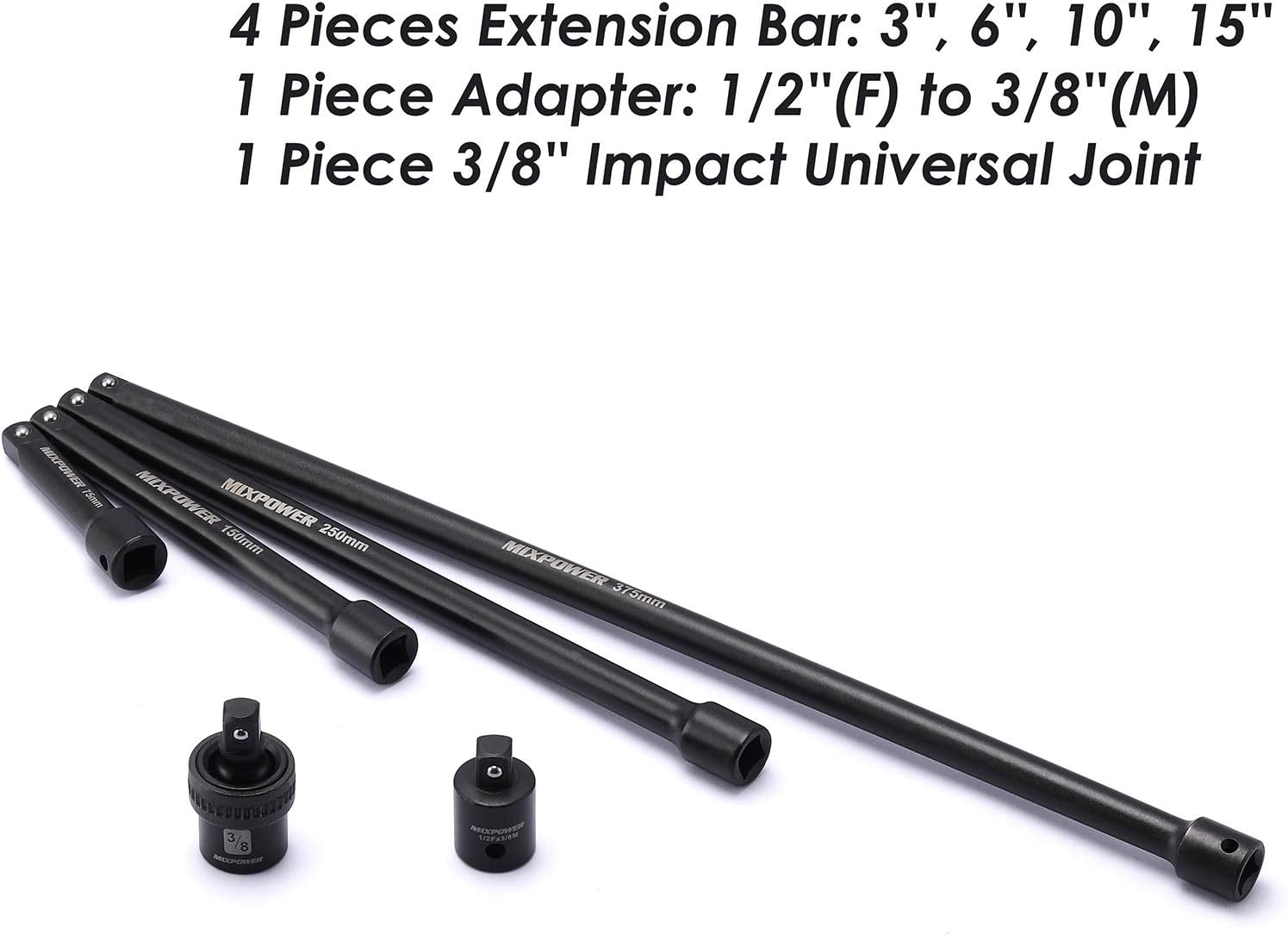 MIXPOWER 3/8'' Drive Master Impact Socket Set, 87-Piece Deep & Standard SAE and Metric,CR-MO, 1/4-Inch to 3/4-Inch and 6-19 mm, Impact Universal Sockets, Inverted Star Sockets, Extension Bar & Adapter