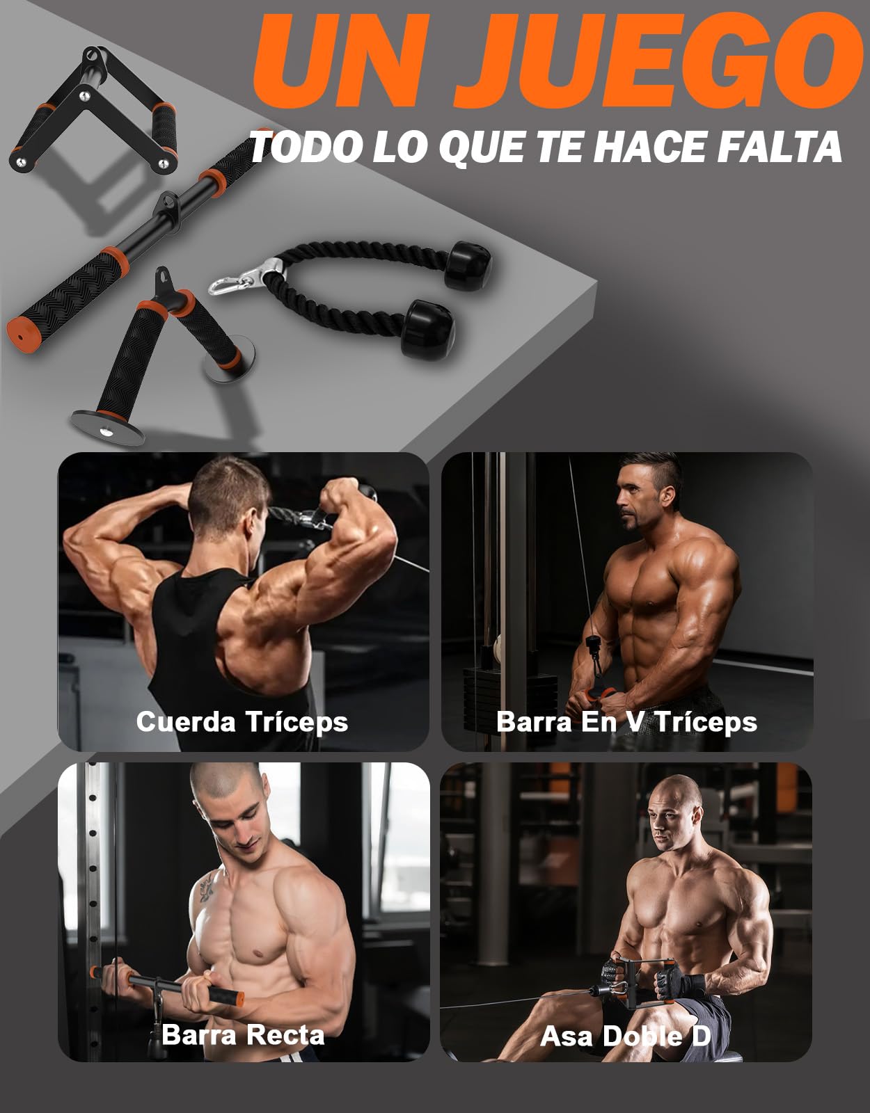 Fitarc Juego de accesorios para máquina de cables para gimnasio y entrenamientos en casa, accesorios para jalón con agarres antideslizantes, color naranja
