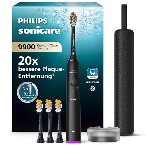 Philips Sonicare DiamondClean 9900 Prestige mit SenseIQ & App, 5 Putzmodi, 3 Intensitätsstufen, Reiseladeetui, Schwarz, HX9992/43
