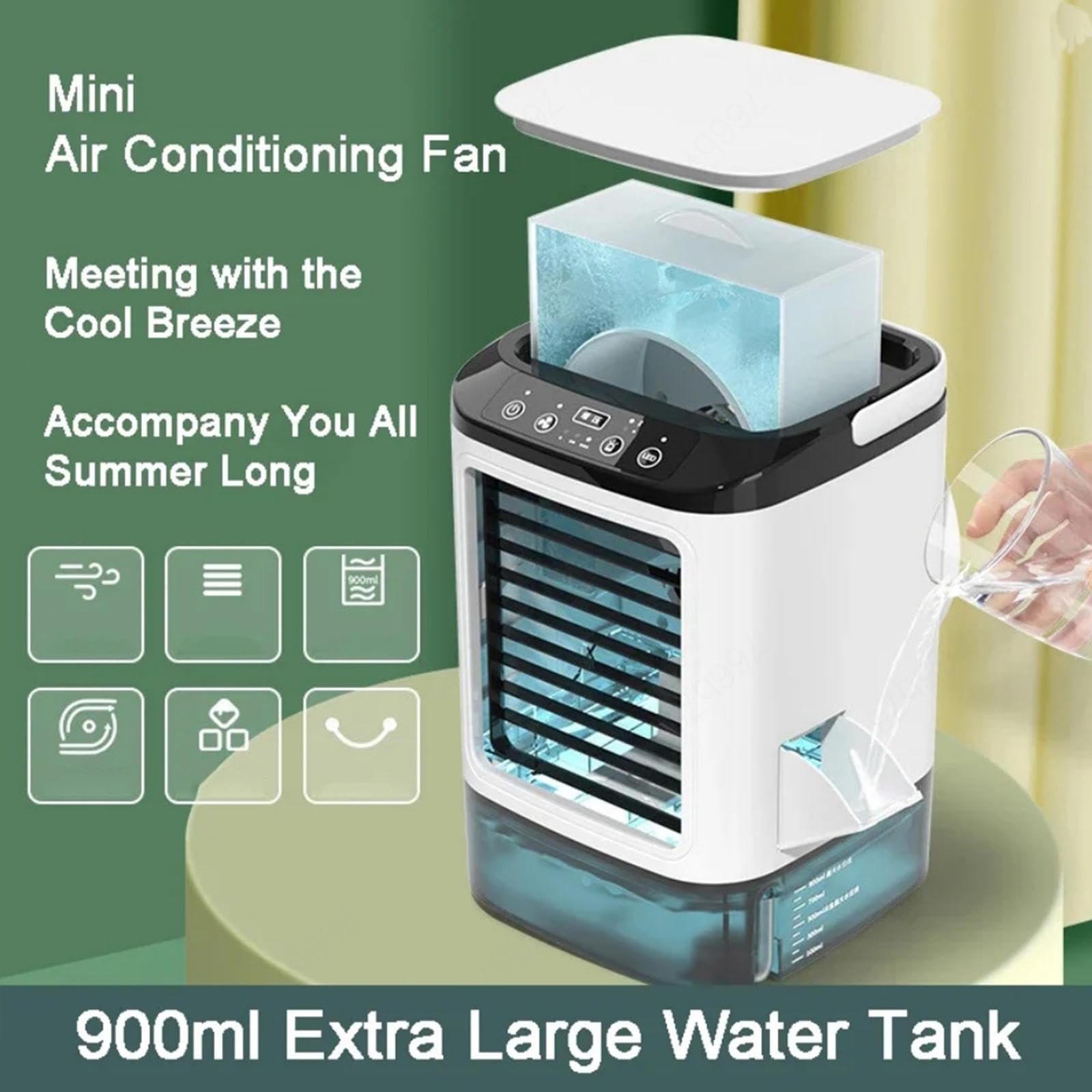 Con Caja De Hielo Aire Acondicionado Portátil Sin Tubo Exterior, Aire Acondicionado Sin Instalacion Con Tanque De Agua De 900ml Aire Acondicionado Sin Instalacion