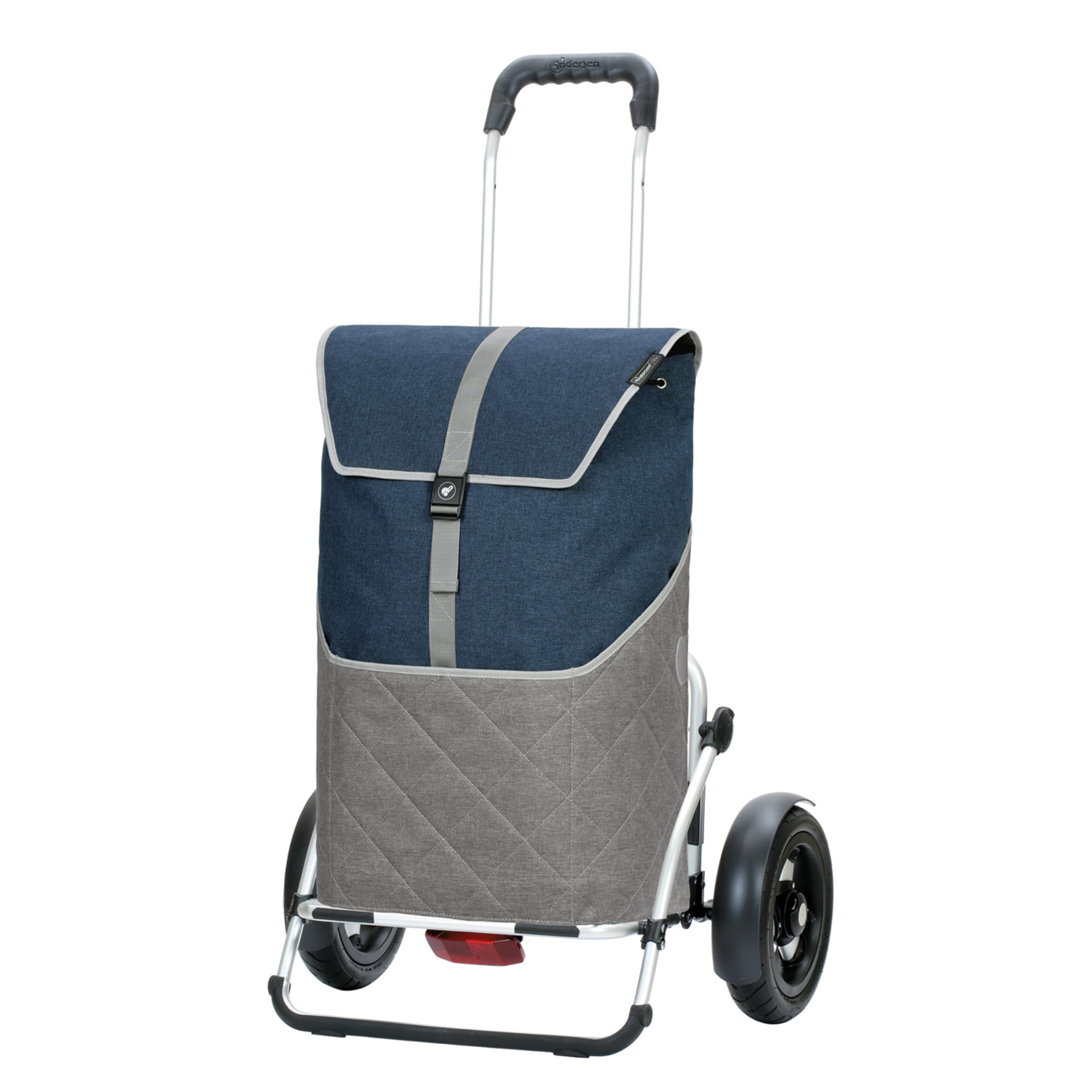 ANDERSEN Einkaufstrolley - Royal Sh. Plus Lasse blau | Fahrradanhänger, Luftbereifung, aus Alu, bis 50 kg - Tasche großes Volumen, Innenfach, Reflektoren, 59 L