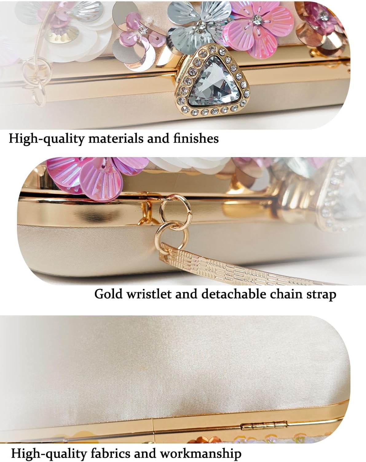 Floral Clutch Purse for Women - Elegant Flower Evening Purse with Detachable Chain for Wedding, Prom, Cocktail Party - Image 5