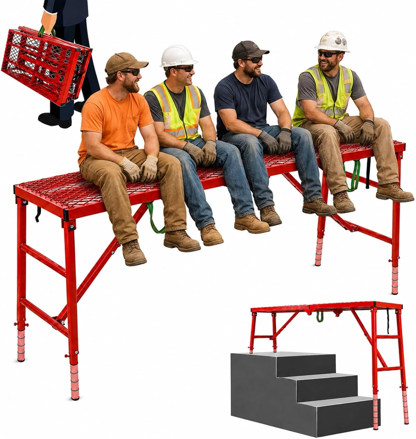 Foldable Scaffolding Platform 70.8" × 15.8", Adjustable Height 36.2"-61.9", 800 lbs Capacity Portable Work Platform, Heavy Duty Folding Scaffold for Painting, Repair, Home & Garage (70.87" × 15.75")