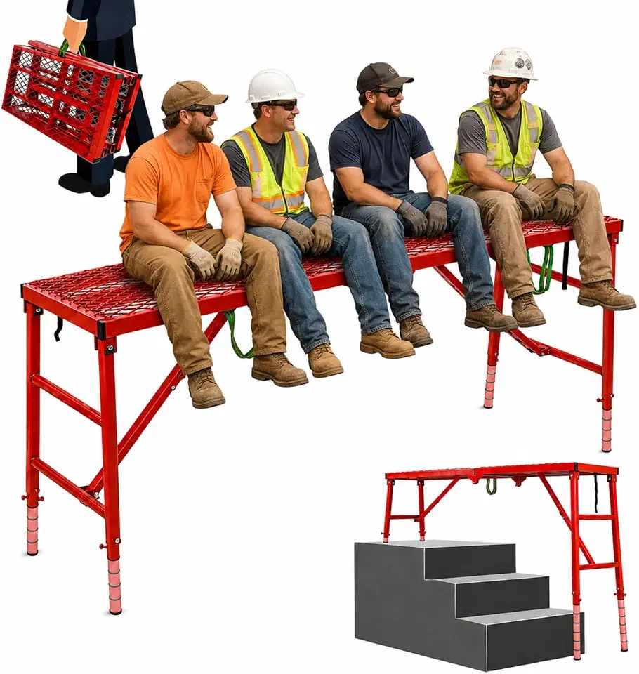 Plataforma de andaime dobrável 150 cm × 40 cm, altura ajustável 76 cm - 119 cm, capacidade de 362 kg plataforma de trabalho portátil, andaime dobrável resistente para pintura, reparo, casa e garagem