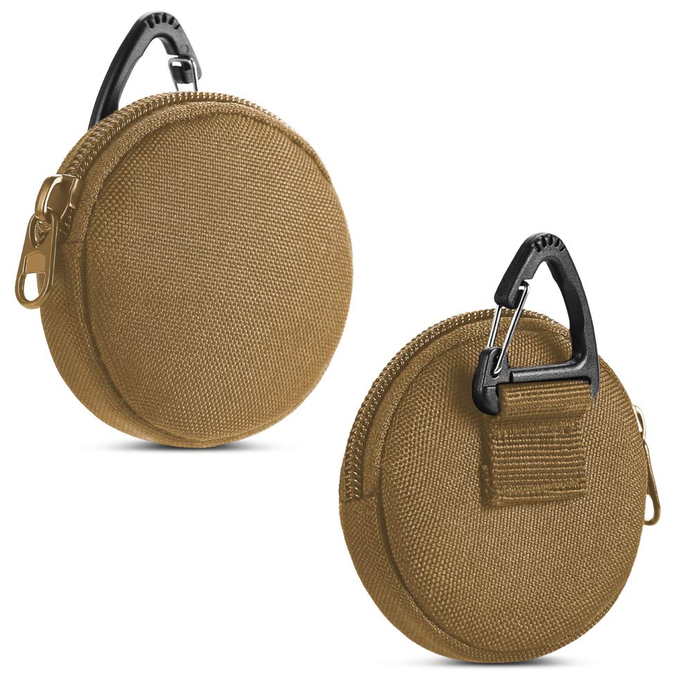 Coin Pouch for Men 2PCS, 1000D Nylon Round Zipper Pouch (Khaki)