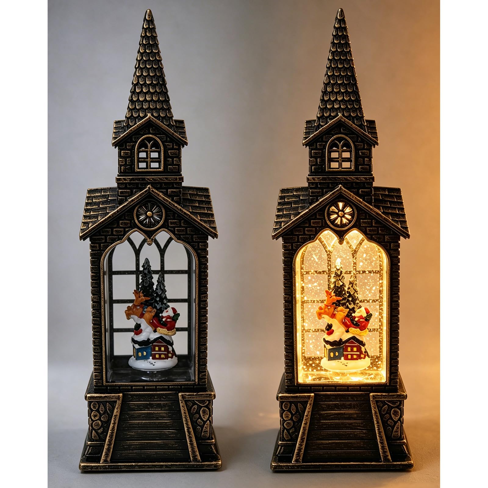Decorazione natalizia in plastica con luci a LED e musica per feste in casa, a batteria, per chiese