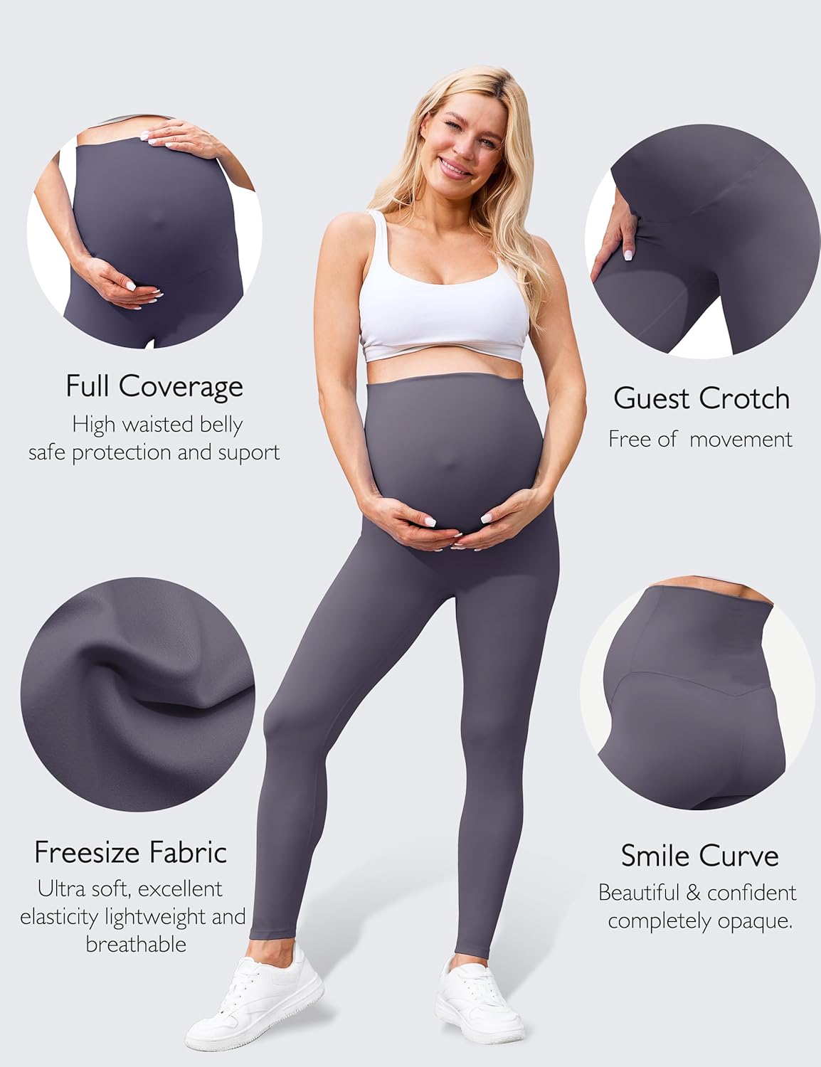 Women's Maternity Leggings Over The Belly - Ultra Stretchy Soft Bump Support Workout Activewear Yoga Pregnancy Pants - Image 2