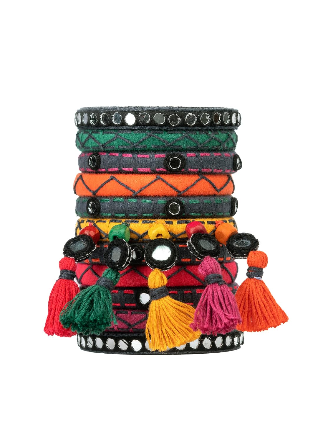 Taasha Craft Garima multicoloured mirror kanthawork tassle hanging Navratri bangles set For Women & girls Size 2.10 Set of (11 Bangles) (B0DF5W5XWQ) Amazon Price History, Amazon Price Tracker